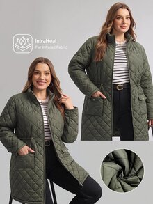 Easowa Curve Plus Size Winter Casual Versatile Drawstring Waist Jacket - Army Green - View 6