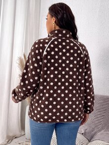 SHEIN LUNE Plus Size Autumn/Winter Casual Polka Dot Print Warm Sweatshirt - Coffee Brown - View 2