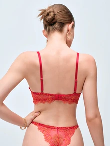 Softvol French Sexy Red Lingerie Set For Women, Ultra-Thin Sheer Lace Underwire Bra & Thong, Valentine's Day Everyday Lingerie - Red - View 2
