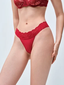 Softvol Women's Sexy Semi-Sheer Lace Back Cross Strap Bow Triangle Panties - Burgundy - View 4