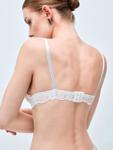 Softvol 1pc Women's Solid Color Non-Wired Sexy Lightweight Bra, No Padding Lace French Comfortable Lingerie - White - View 2
