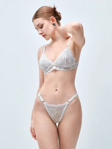 Softvol 1pc Women's Solid Color Non-Wired Sexy Lightweight Bra, No Padding Lace French Comfortable Lingerie - White - View 4