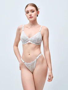 Softvol 1pc Women's Solid Color Non-Wired Sexy Lightweight Bra, No Padding Lace French Comfortable Lingerie - White - View 3