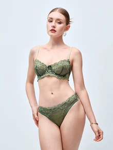 Softvol 1 Set Of 2pcs Lace Sexy Push-Up Bra And Panty Set - Green - View 4