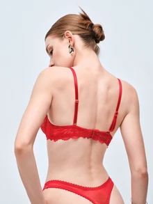 Softvol 1 Set Women's Solid Color Mature Lace Elegant Underwire Bra And Panty Set, Sexy Lingerie - Red - View 2