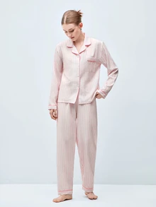 Softvol 2pcs/Set Striped Heart Print Autumn/Winter Pajama Set, Lapel Button Long Sleeve Top And Long Pants, Women's Sleepwear Loungewear Set - Pink - View 3