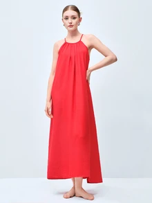 Softvol 女款夏季洋裝、女款睡衣、女款內衣，性感露背繫帶寬鬆優雅度假長洋裝，舒適雙口袋睡衣，女款居家休閒穿著睡袍，女款洋裝，洋裝，女款夏季洋裝，夏季服飾，沙灘 - 紅色 - 查看 7