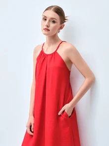 Softvol 女款夏季洋裝、女款睡衣、女款內衣，性感露背繫帶寬鬆優雅度假長洋裝，舒適雙口袋睡衣，女款居家休閒穿著睡袍，女款洋裝，洋裝，女款夏季洋裝，夏季服飾，沙灘 - 紅色 - 查看 8