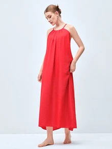 Softvol 女款夏季洋裝、女款睡衣、女款內衣，性感露背繫帶寬鬆優雅度假長洋裝，舒適雙口袋睡衣，女款居家休閒穿著睡袍，女款洋裝，洋裝，女款夏季洋裝，夏季服飾，沙灘 - 紅色 - 查看 5