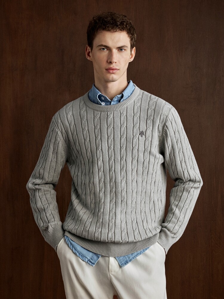 Horizaway Men's Letter Pattern Casual Versatile Daily Wear Long Sleeve Sweater - Light Grey - View 4