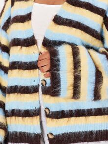 MUSERA Multicolour Knitted Stripe Cardigan Winter Autumn Everyday Casual Going Out Weekdaze - Multicolor - View 5