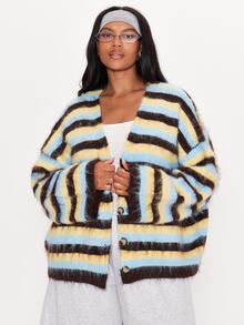 MUSERA Multicolour Knitted Stripe Cardigan Winter Autumn Everyday Casual Going Out Weekdaze - Multicolor - View 1