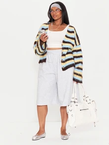 MUSERA Multicolour Knitted Stripe Cardigan Winter Autumn Everyday Casual Going Out Weekdaze - Multicolor - View 2