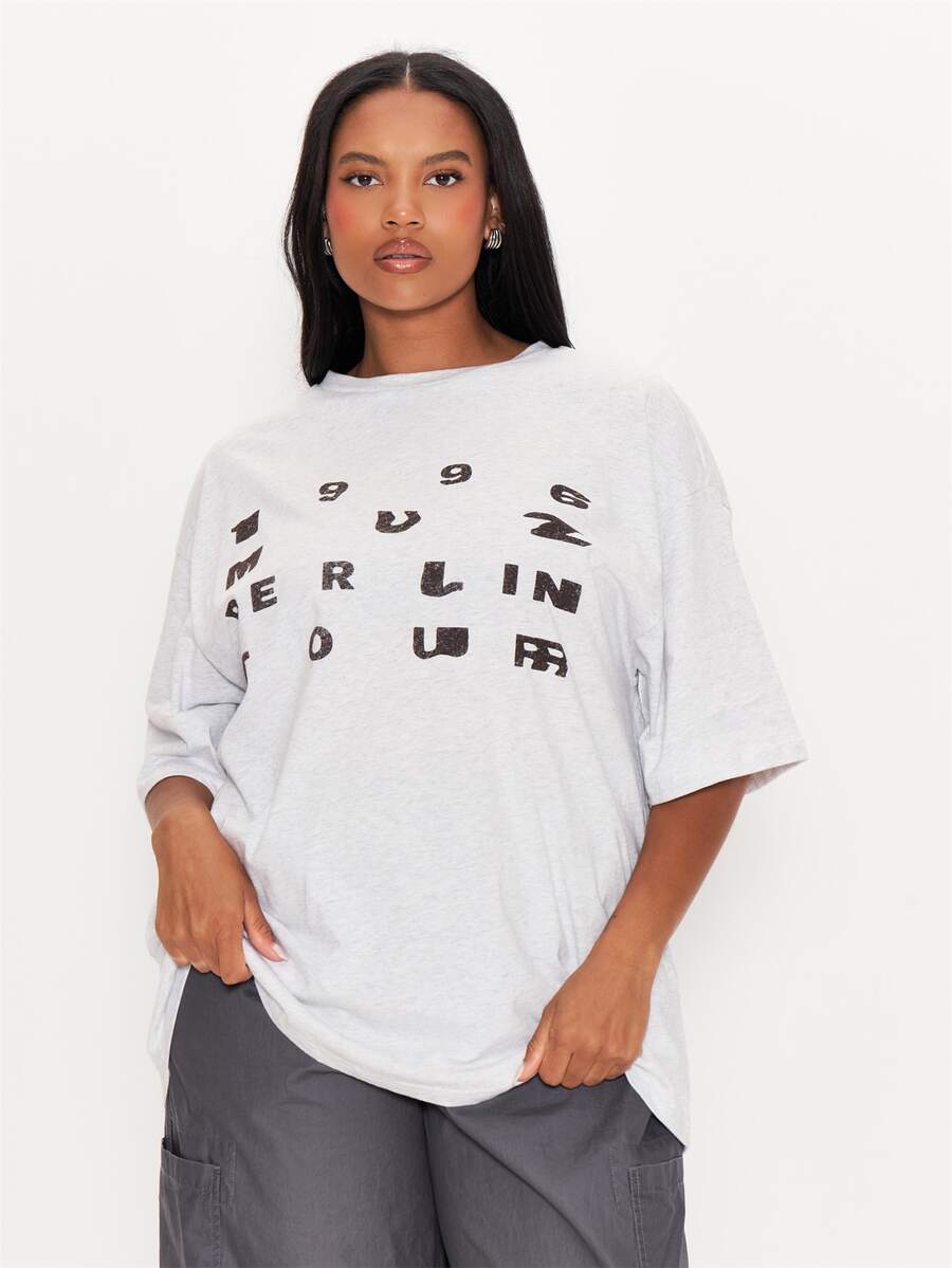MUSERA Grey Graphic Detail Tshirt Winter Autumn Everyday Casual Going Out Weekdaze - Grey - View 1