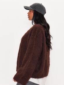 MUSERA Brown Knitted Long Sleeve Cardigan Winter Autumn Everyday Casual Going Out Weekdaze - Brown - View 3