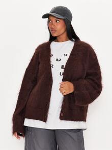 MUSERA Brown Knitted Long Sleeve Cardigan Winter Autumn Everyday Casual Going Out Weekdaze - Brown - View 1