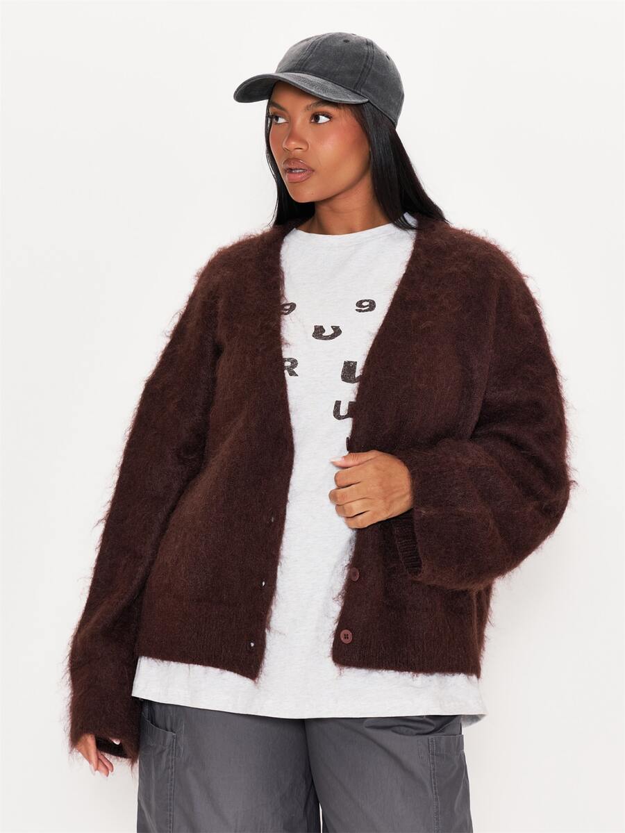 MUSERA Brown Knitted Long Sleeve Cardigan Winter Autumn Everyday Casual Going Out Weekdaze - Brown - View 1