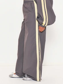 MUSERA Grey Shell Stripe Straight Leg Trousers Winter Autumn Everyday Casual Going Out Weekdaze - Multicolor - View 2