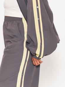 MUSERA Grey Shell Stripe Straight Leg Trousers Winter Autumn Everyday Casual Going Out Weekdaze - Multicolor - View 5