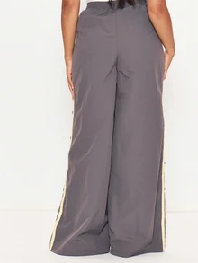 MUSERA Grey Shell Stripe Straight Leg Trousers Winter Autumn Everyday Casual Going Out Weekdaze - Multicolor - View 4