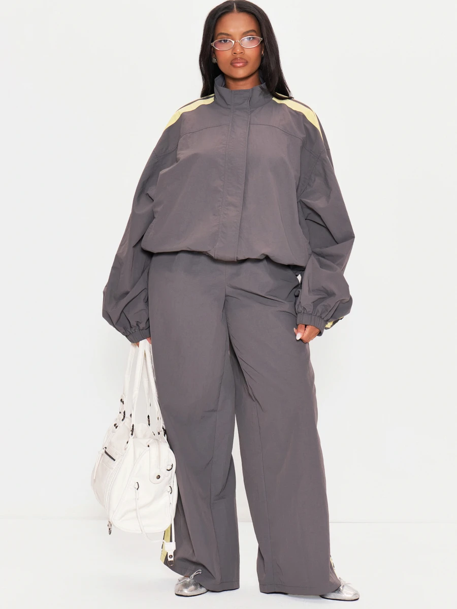 MUSERA Grey Shell Stripe Straight Leg Trousers Winter Autumn Everyday Casual Going Out Weekdaze - Multicolor - View 1