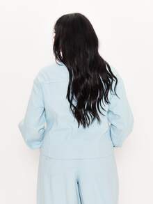 MUSERA Blue Denim Funnel Neck Jacket Winter Autumn Everyday Casual Going Out Weekdaze - Blue - View 3