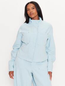 MUSERA Blue Denim Funnel Neck Jacket Winter Autumn Everyday Casual Going Out Weekdaze - Blue - View 1