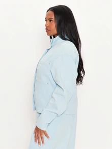 MUSERA Blue Denim Funnel Neck Jacket Winter Autumn Everyday Casual Going Out Weekdaze - Blue - View 2