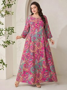 Veilorie Plus Size Women's All-Over Print Round Neck Casual Daily Summer Travel Dress Fall - Multicolor - View 6