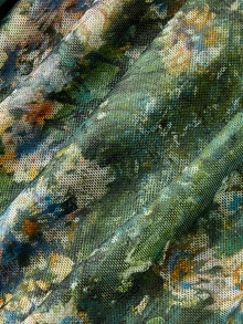 Skyraze 复古绿色油画植物印花网纱两件套，露肩、美人鱼式、不对称下摆设计——完美适用于度假、约会、野餐、派对、舞会和节日庆典 - 綠色 - 查看 4
