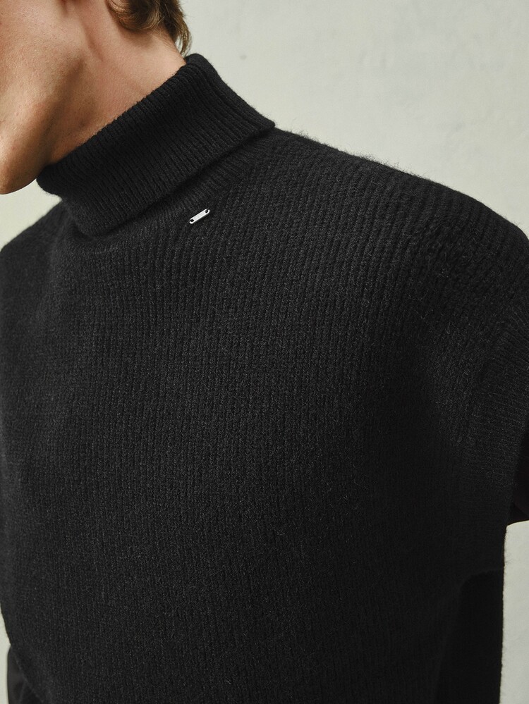 RONVEXI Men's Casual High Neck Knitted Vest, Autumn/Winter Holiday Festival Autumn Streetwear Winter Formal Old Money - Black - View 2