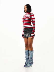 BABYPHAT Mini Denim Skirt With Embroidered Logo Foldover Hem And Allover Script Print Detail - Black - View 4
