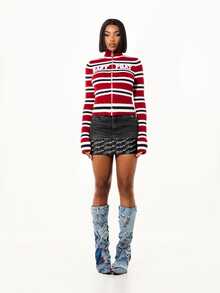 BABYPHAT Mini Denim Skirt With Embroidered Logo Foldover Hem And Allover Script Print Detail - Black - View 3