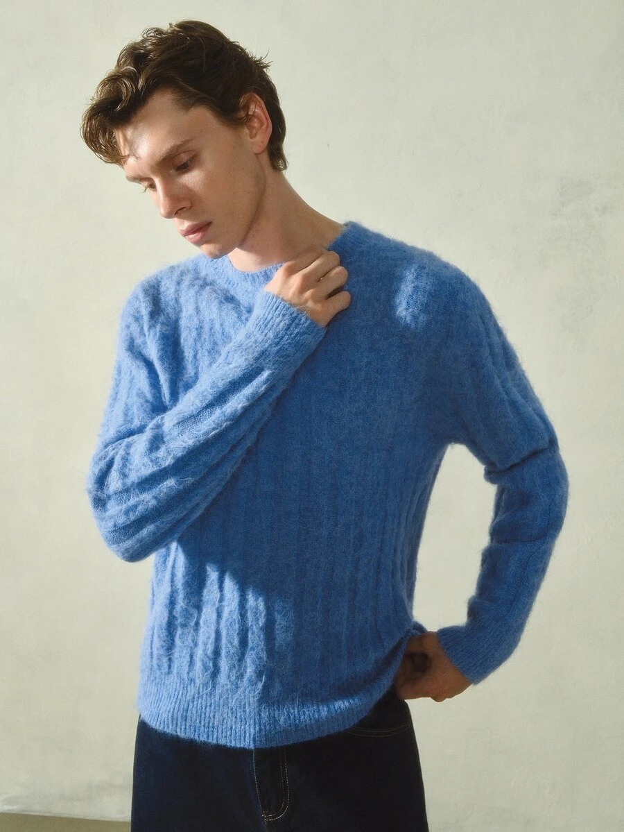 Manfinity Roughcore Men's Solid Color Casual Versatile Daily Wear Long Sleeve Sweater Holiday Festival Autumn Streetwear Winter Formal Old Money - Blue - View 1
