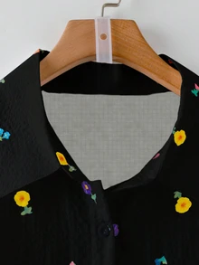 Linhara Spring & Autumn New Ditsy Floral Print Casual Commuter Vacation Plus Size Shirt Fall - Black - View 4