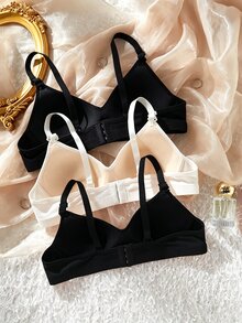 青少年女孩無縫無線內衣，舒適內衣，百搭內衣 3 件組，可愛內衣，秋季 - 彩色 - 查看 2