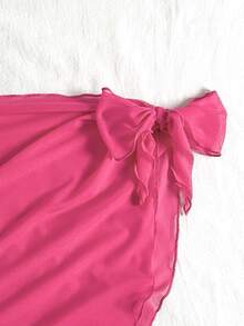 SHEIN 女童碎花吊带连体泳衣，带罩衫和裙子 - 玫紅色 - 查看 7