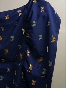 SHEIN EZwear Navy Blue Butterfly Print Casual Cute Plus Size Women's Dress Vacation Summer - Navy Blue - View 7