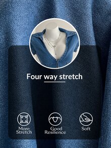 SHEIN 针织牛仔短袖纽扣紧身衣 - 藍色 - 查看 10