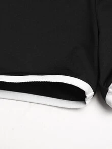 SHEIN Tween Girl Tween Girl Tween Girls Activewear Knit Black And White Colorblock Tank Top And Shorts Casual Set - Black and White - View 6