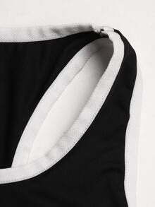 SHEIN Tween Girl Tween Girl Tween Girls Activewear Knit Black And White Colorblock Tank Top And Shorts Casual Set - Black and White - View 5