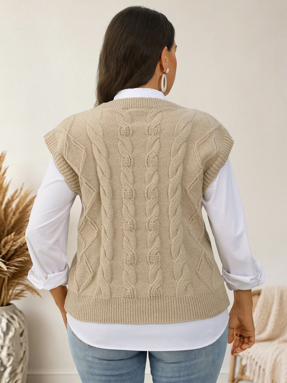 Plus Size Casual Versatile Solid Color Knit Vest Winter