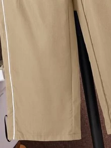 SHEIN 青少年男孩拼色休閒百搭日常穿著長褲 - 卡其色 - 查看 4