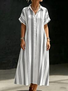 SHEIN Plus Size Versatile Vacation Premium Striped Dress - Multicolor - View 6