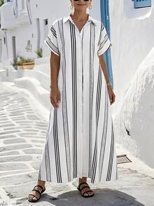 SHEIN Plus Size Versatile Vacation Premium Striped Dress - Multicolor - View 3