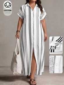 SHEIN Plus Size Versatile Vacation Premium Striped Dress - Multicolor - View 1