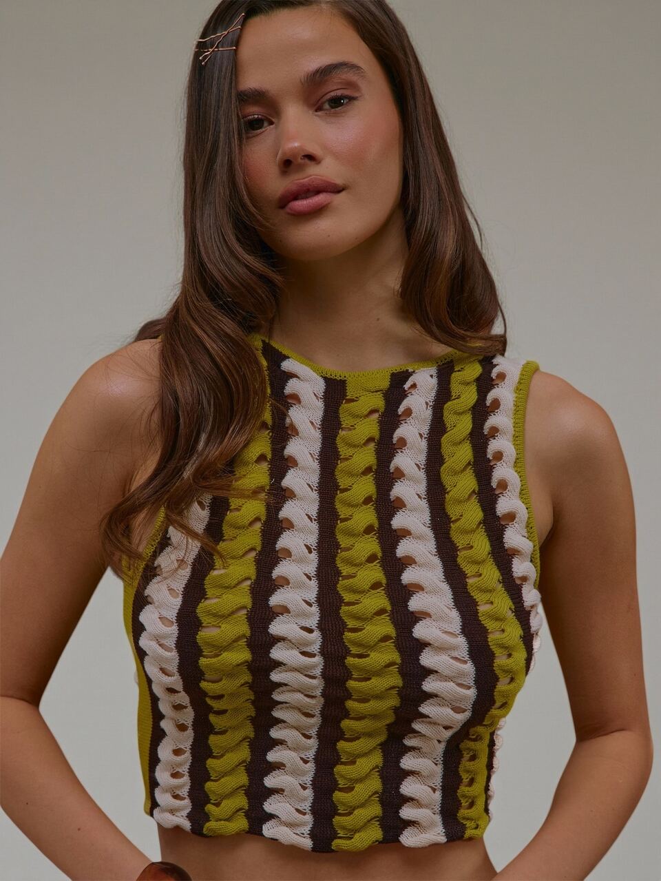 Multi Colour Crochet Lattice Sleevless Top