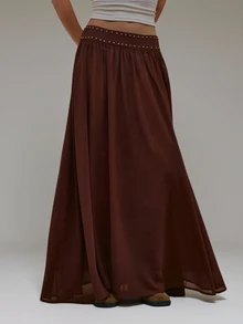 MUSERA Brown Woven Studded Waistband Balloon Trousers Summer Autumn Everyday Date Night Holiday Vacation Dazed - Chocolate Brown - View 2