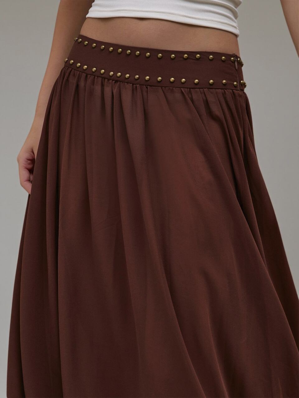 Brown Woven Studded Waistband Balloon Trousers