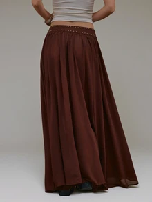 MUSERA Brown Woven Studded Waistband Balloon Trousers Summer Autumn Everyday Date Night Holiday Vacation Dazed - Chocolate Brown - View 4